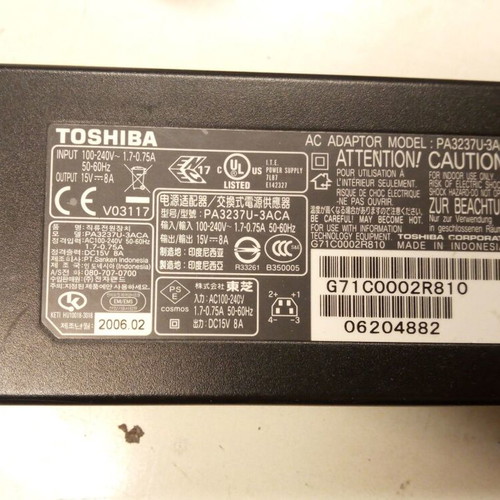 Genuine Toshiba AC Adapter 15V 8A 120W used