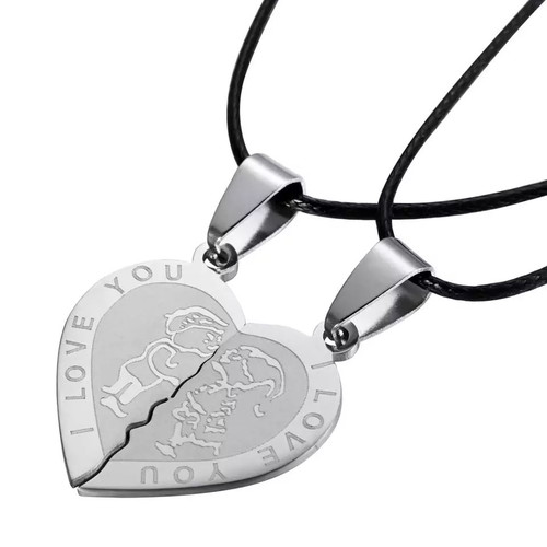 Steel necklace set of 2 heart couple new