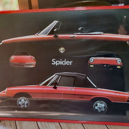 Alfa Romeo Spider retro car poster, framed with protective glass