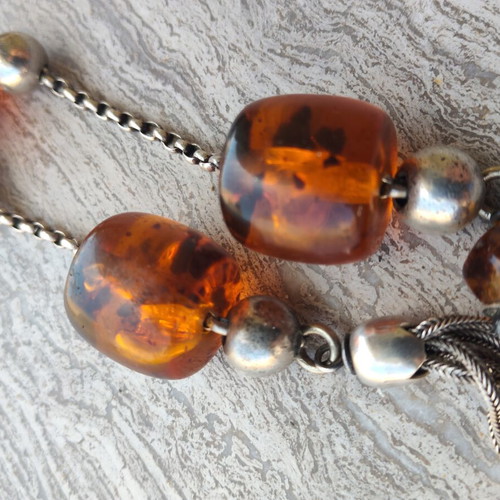 Silver Begleri with amber beads