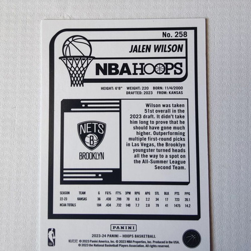 Panini NBA Hoops 2023-24 Jalen Wilson RC Neon Green Card new