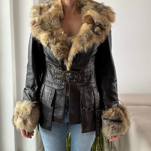Miss Raxevsky leather jacket like new with fox fur collar and cuffs