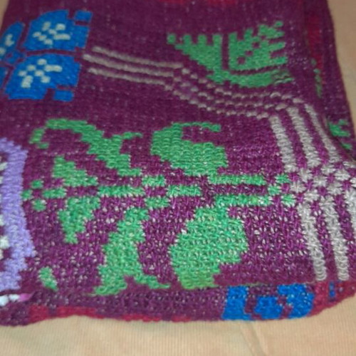 Wool Rug Handmade Embroidered on Canvas Like New, 1950s