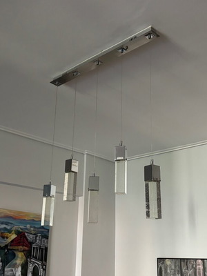 Armonia Collection pendant light like new with handmade bubble crystals and chrome base