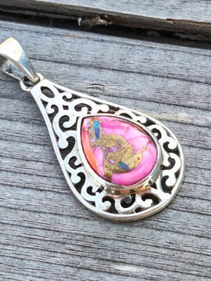 Silver pendant with pink oyster copper turquoise new