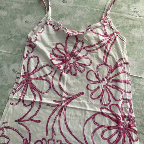 Y2k floral white mini dress with pink flowers and front slit, new