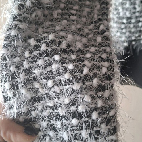 Fuzzy women's sweater new, white-black with transparent fabric