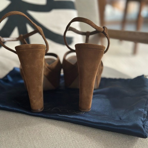 Sergio Rossi brown suede high-heeled platforms like new