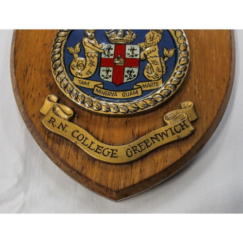 English plaque on wooden base, Royal Navy Greenwich College