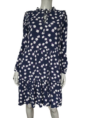 J. Crew Tie Neck Tiered Midi Dress like new, size S, blue