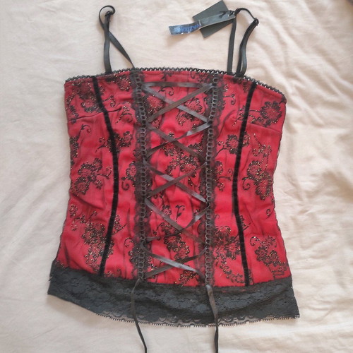Corset style top red and black, new, size M