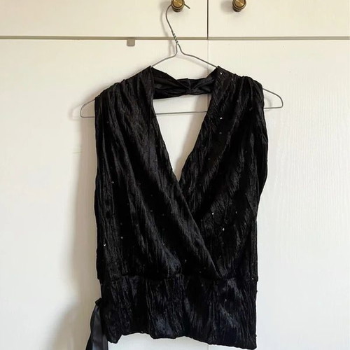 Black vintage sparkling sleeveless top with strass, size M, used