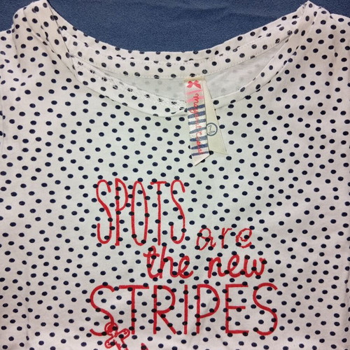 Mayoral short-sleeve children's blouse white with dark polka dots and ruffles size 7y/122cm like new