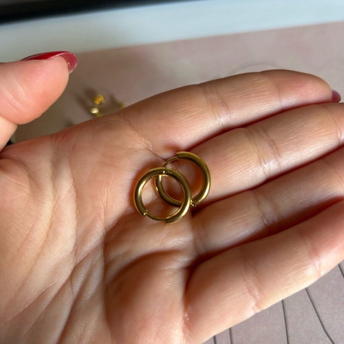 Gold hoop earrings handmade, stainless steel, new, 2 pairs