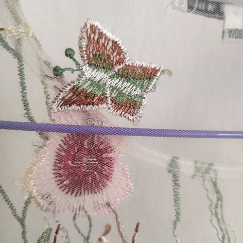 Transparent embroidered mesh blouse with floral designs, like new