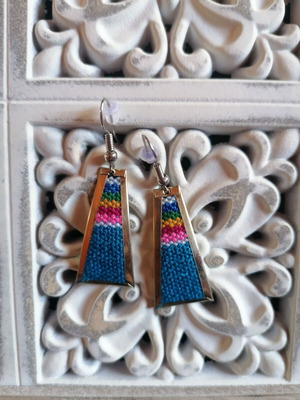 Handmade earrings new alpaca metal with colorful woven wool