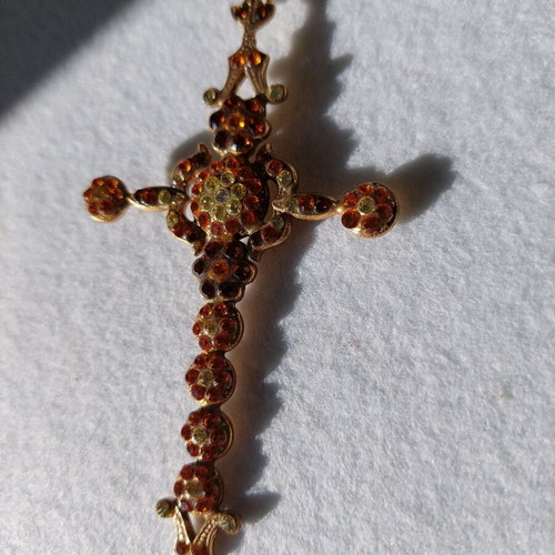 Handmade bronze cross necklace pendant with Swarovski crystals new