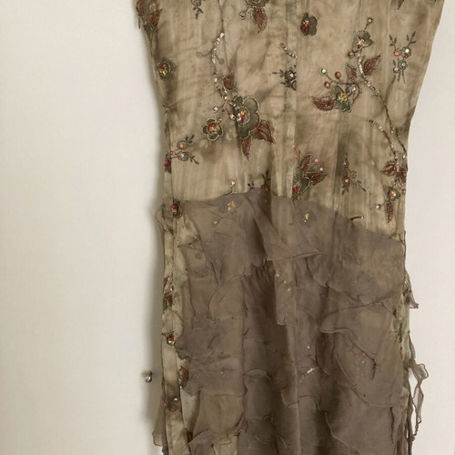 Evening dress like new, silk with embroidery and transparency, size M