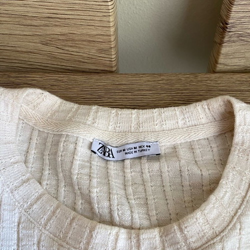 Ribbed short-sleeve shirt Zara new, beige, size M
