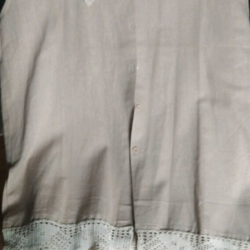 Women's linen long vest like new with handmade lace collar
