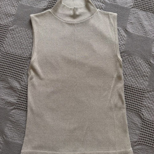 Sleeveless vest with gold knit, beige, size S