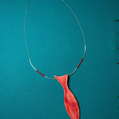 Handmade necklace new, clay, silver, coral