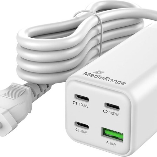 MediaRange MRMA124 GaN 100W Charging Station with 3 USB-C and 1 USB-A Ports