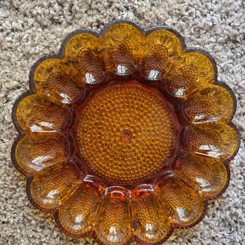 Vintage amber glass platter like new, 29 cm diameter