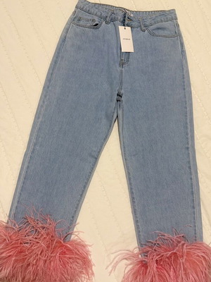 Feathers Jeans Studio 83 new, blue and pink, XL baggy fit