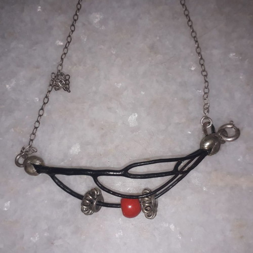 Silver necklace with black coral used