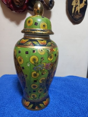 Vintage Chinese Ginger Cloisonné Vase with Lid used
