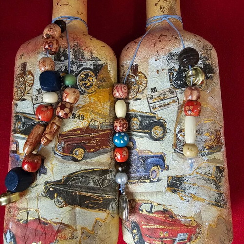 Decorative bottle set with car design, new, pack of two
