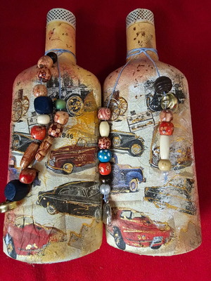 Decorative bottle set with car design, new, pack of two