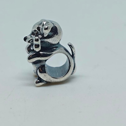 Silver Charm Dog with Pink Crystal Heart S925 like new