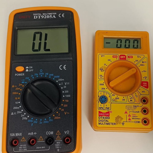 UNI-T DT9205A and DT830D digital multimeters, used