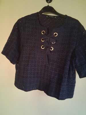 Zara lace top used, blue, size L