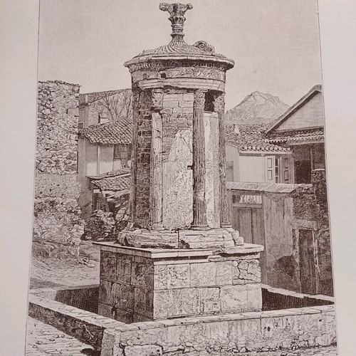 Woodcut 1888 Athens Lysicrates Monument used 18x23cm