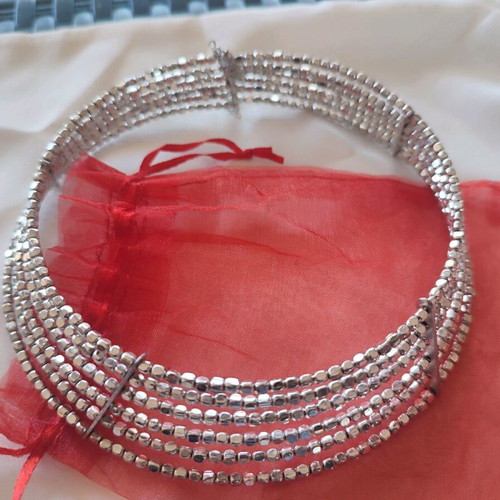 Accessorize necklace with 6 rows of silver beads like new