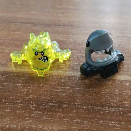 Lego ghost and shark helmets