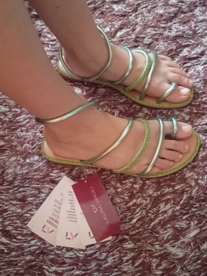Flat sandal green metallic new with rhinestones