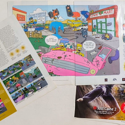 Game materials and posters used for Tomb Raider, Shadowman, The Simpsons