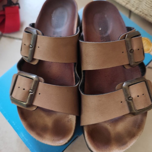 Goldstar leather sandals used, adjustable straps, size 37, beige