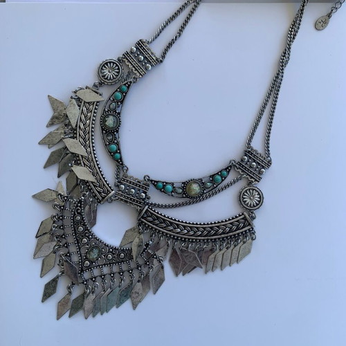 Accessorize oxidized silver toned statement necklace new, turquoise