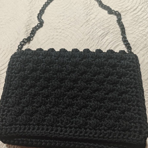 Handmade Black Crochet Bubble Stitch Shoulder Bag Clutch like new