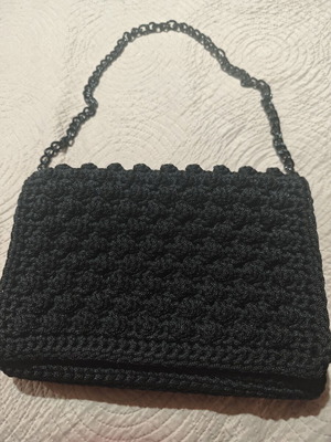 Handmade Black Crochet Bubble Stitch Shoulder Bag Clutch like new
