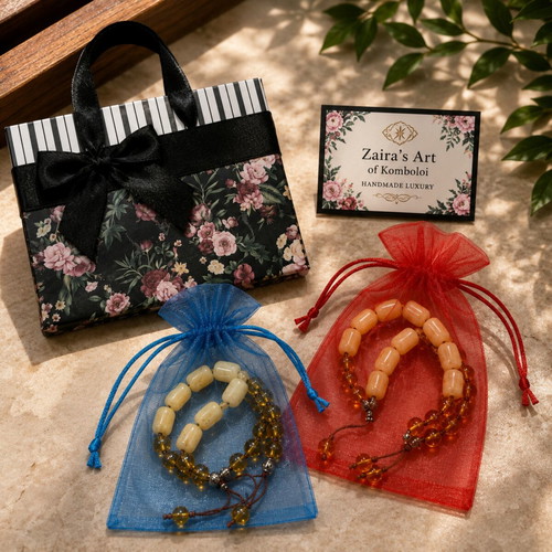 Komboloi economic series in terracotta with golden shine beads new