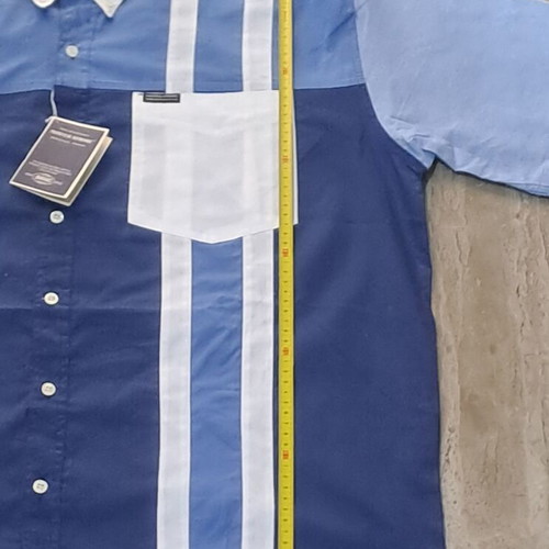 Master Stroke Men's Short Sleeve Shirt New, White and Blue, Size L