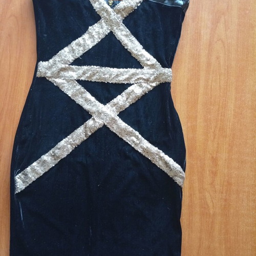 Black velvet mini dress like new with gold sequin details