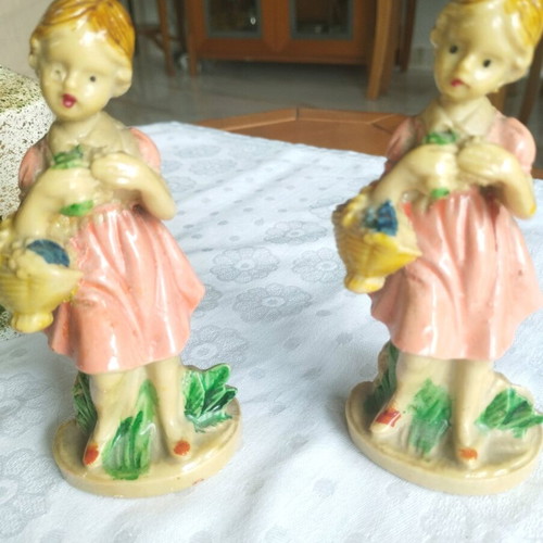 Vintage bundle handmade ceramic jug and Pink Girls figure pair like new