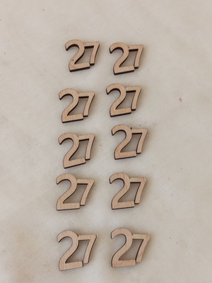Ξύλινα στοιχεία με αριθμό 27, σετ 10 τεμαχίων, laser-cut